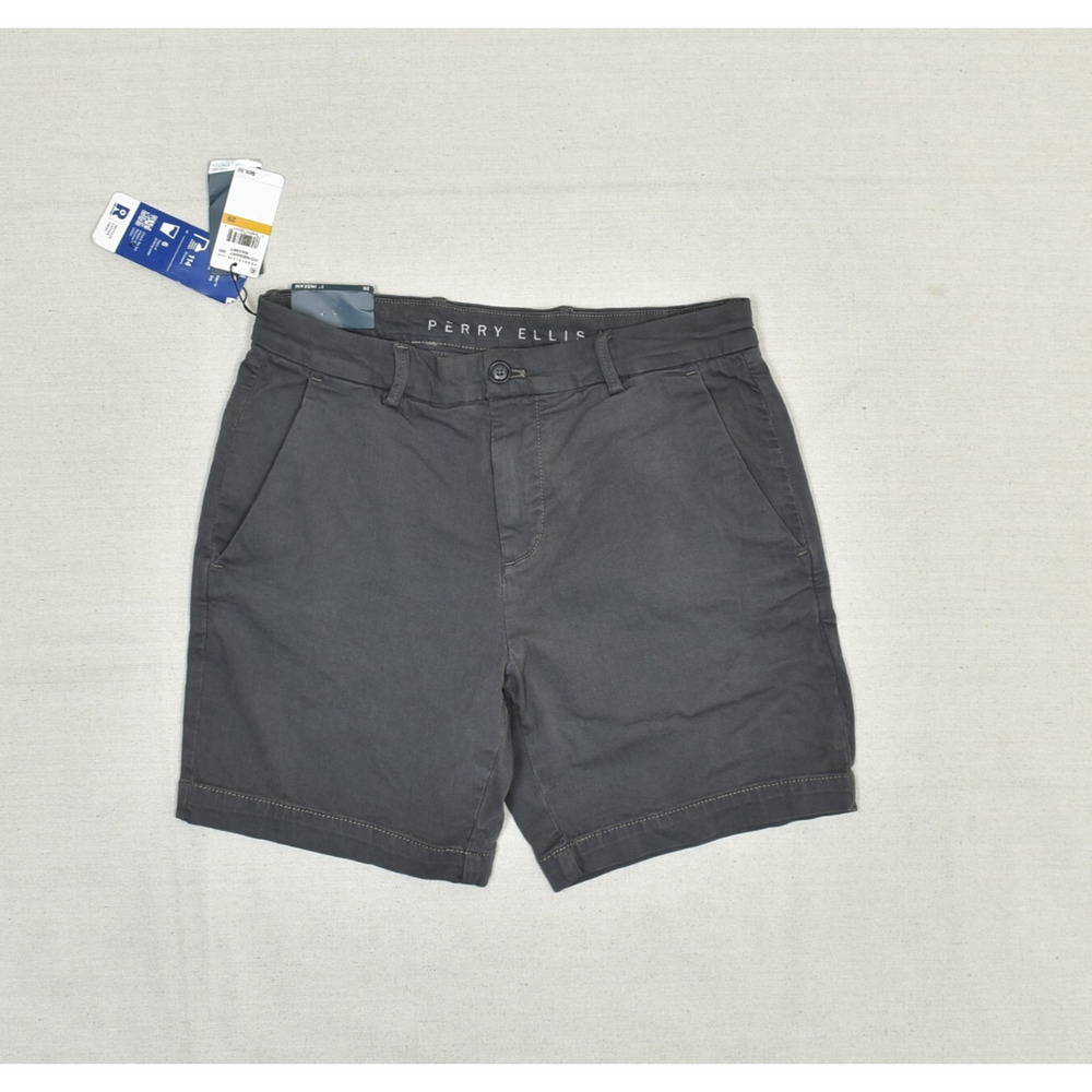 NEW Perry Ellis Men's Bermuda Chino Short Cotton Gray Size 29 Zip Solid
